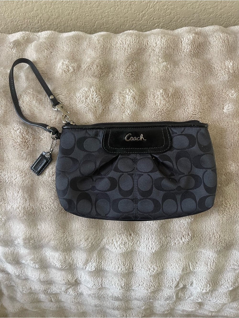 Coach Black Signature Jacquard Wristlet